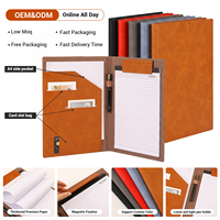 Vintage PU Leather Clip File Padfolio A4 Zipper Notepad Business Card Holder Presentation Folder Bag