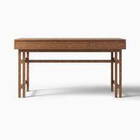 Bureau Japandi en bois massif 150 cm, grande table de maison avec 3 tiroirs et cadre architectural pour intérieurs d'appartements haut de gamme