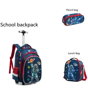 مجموعة من الحقائب المدرسية للأطفال بعجلات مع حقيبة مدرسية للأطفال برسوم كرتونية مخصصة