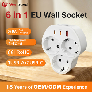อะแดปเตอร์ปลั๊กไฟ Wontravel 3 ทาง EU PD 20W พร้อมช่องเสียบ USB และ Type C 6 in 1 - Product Image 1