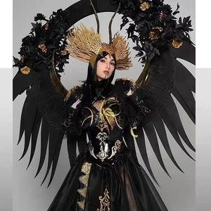 Conjunto de Disfraz de Danza Escénica Moderno con Plumas de Ángel Oscuro para Adultos, 100% Poliéster, Talla Única, Leotardo Gogo Personalizado, Brillante, en Existencia - Product Image 3