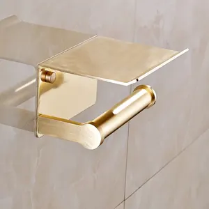 Ruimte Aluminium Zelfklevende Gouden Toiletpapierhouder Met Plank Toiletpapierrolhouder Toiletrolhouder