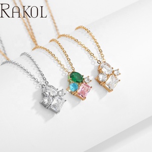 RAKOL NP5114, collar con colgante geométrico de Zirconia cúbica colorida a la moda Simple para mujer, joyería exquisita para fiesta de cumpleaños - Product Image 1