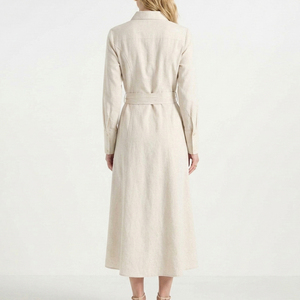 <span class=keywords><strong>Abito</strong></span> Camicia <span class=keywords><strong>in</strong></span> <span class=keywords><strong>Lino</strong></span> a Maniche Lunghe per Donna, Vestito Midi <span class=keywords><strong>Beige</strong></span> Naturale con Cintura Personalizzato - Product Image 2