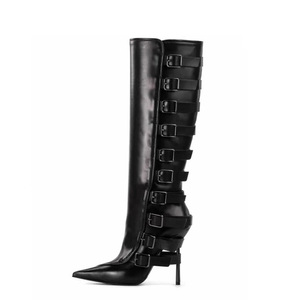 Botas Largas de Mujer Talla Grande 46 con Hebillas Metálicas Traseras, Tacón Alto Delgado, Punta Puntiaguda, Botines Altos hasta la Rodilla, Ajuste Ancho, Zapatos con Cremallera Lateral - Product Image 6