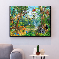 Peinture diamantée sans cadre d'animaux de la forêt : oiseau, lézard, arbre, sur toile courte en acrylique