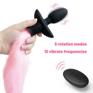 Pink Tail-Typ Elektrischer Silikon <span class=keywords><strong>Anal</strong></span> <span class=keywords><strong>Plug</strong></span> 3 Rotations modus 12 Vibrations frequenzen - Product Image 3