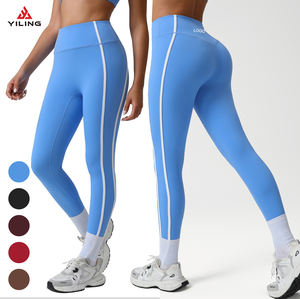 Leggings Deportivos YILING, Pantalones de Yoga de Cintura Alta, Color Nude, con Bloques de Color, para <span class=keywords><strong>Mujer</strong></span>, con Logotipo Personalizado, Ropa Deportiva - Product Image 1