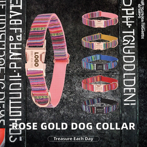 Collier pour chien avec boucle en métal doré rose élégante, logo personnalisé, dessin animé, rubans en tissu bohème, nylon et polyester durables pour chiens - Product Image 2