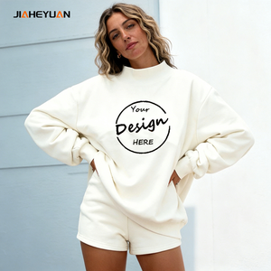 <span class=keywords><strong>Felpa</strong></span> da donna personalizzata all'ingrosso in cotone pesante, ricamata, in morbido pile, con collo alto, girocollo o collo a lupetto, oversize - Product Image 1