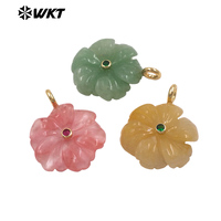 WT-JP522 Pendentifs en or sculptés à la main en forme de fleur, avec zircon et pierres précieuses naturelles colorées, tendance et populaires, pour la création de bijoux féminins