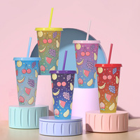 Nouvelle tasse unisexe personnalisée en PP, 710 ml, monocouche, réutilisable, anti-fuite, écologique, à changement de couleur pour boissons fraîches d'été, avec paille