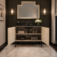 Meuble-lavabo de salle de bain autoportant Art Déco de luxe sur mesure avec plan de travail en marbre noir pour hôtel et villa