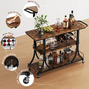 SENYU 3-Tier Wooden <b>Bar</b> <b>Cart</b> With Wheels And Locks Modern Portable Kitchen Furniture - Product Image 6