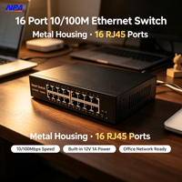 Commutateur réseau ANPA 16 ports 10/100 Mbps, boîtier métallique, 3,2 Gbps, Plug and Play, pour ordinateur de bureau, avec QoS, empilable, pour caméra IP, CCTV, NVR