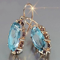 CAOSHI Nouveauté Boucles d'oreilles pendantes plaquées or avec grand zircon ovale 4 couleurs pour femme, sertissage 8 griffes, bijoux cadeaux