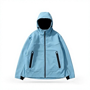 Veste matelassée à capuche bleu clair pour homme avec fermeture éclair et poches pour un usage décontracté en hiver - Product Image 5