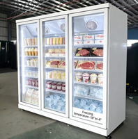Congélateur vertical commercial à porte vitrée pour la présentation d'aliments surgelés, idéal pour les supermarchés et les restaurants