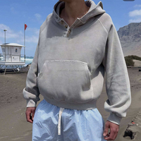 Haut à capuche Henley décontracté surdimensionné pour homme, en coton 100% tricot gaufré, coupe ample, effet délavé vintage, avec logo brodé personnalisé, style streetwear