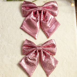 LINGKAI 20cm 25cm 35cm <b>Sequins</b> Pearl Gold Silver <b>Pink</b> Red Christmas Bow Pendant Ornament for Xmas Party Hanging Decor - Product Image 4
