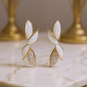 Pendientes de Oro E1926 con Cristales de Estrás en Forma de Planta, Estilo Romántico para Bodas, Joyería para Mujer - Product Image 2