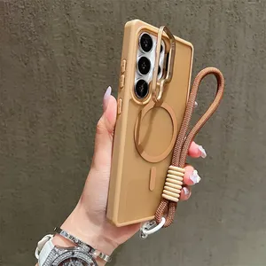 Étui de téléphone magnétique mat avec support d'objectif et cordon pour Samsung S24 S25 Plus S23 Ultra FE A56 A36 A16, compatible avec la recharge sans fil - Product Image 4