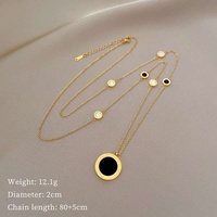 Chaîne à maillons multi-trèfles 98+5cm réglable en acier titane plaqué or 18K avec pendentif trèfle porte-bonheur en agate, cadeau tendance pour femmes