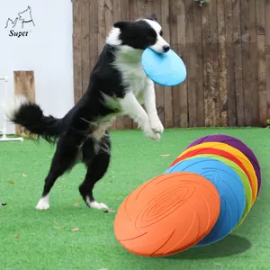 Borracha macia redonda colorida impressão portátil ao ar livre Pet resistência interativa cão mastigar brinquedos discos voadores Frisbeed