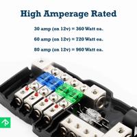Bloque de Distribución de Fusibles ANL de 2 Entradas y 4 Salidas, Caja de Fusibles Multifuncional de 4 Vías para Modificación de Amplificador de Audio para Automóvil
