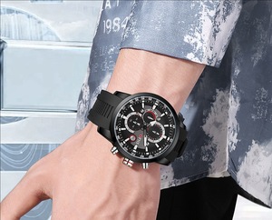 Montre à quartz pour homme OFNS 8024, bracelet en caoutchouc, calendrier, affaires, six aiguilles, grand cadran, <span class=keywords><strong>chronographe</strong></span> multifonction, étanche - Product Image 3