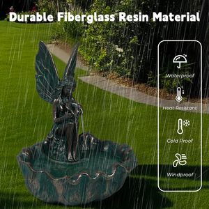Fontana Solare da Giardino a Forma di Angelo Fata, 14 Pollici, Autoportante, Flusso d'Acqua Regolabile, Costruzione in Resina Resistente - Product Image 3