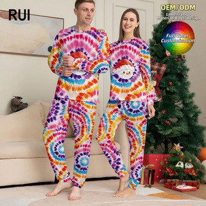 RUIQUWIN Custom Logo Cartoon <b>Christmas</b> <b>Pajamas</b> Autumn/Spring Soft Breathable <b>Plus</b> <b>Size</b> Tie Dye Print Matching <b>Family</b> Set - Product Image 1