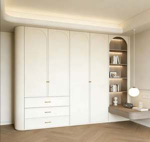Wood Grain MDF <b>Wardrobe</b> Wall Mounted Bedroom Closet Modular Storage System With Adjustable Shelves and <b>Drawers</b> - Product Image 1