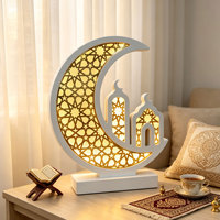 Lampe décorative en bois en forme de mosquée à croissant doré découpé, avec bande LED, alimentée par piles, ornement de table et de bureau
