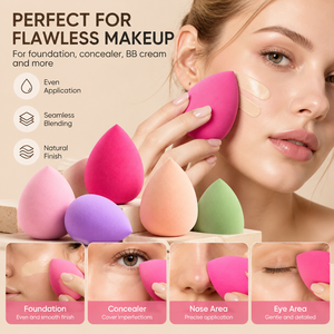Weicher Latexfreier Tropfenförmiger Make-up-Schwamm für Foundation-Verblendung Kundenspezifische Farbe OEM Beauty-Schwamm Lieferant - Product Image 4