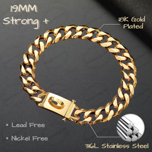 Collier de chien à maillons cubains en acier inoxydable 19MM chaîne en métal or 18K pour Pitbull berger allemand - Product Image 3