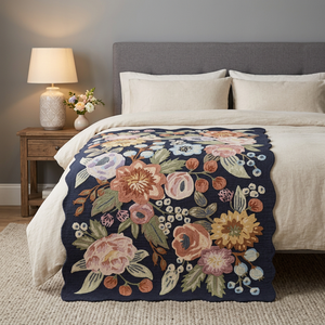 Tapis de sol rectangulaire en laine tuftée à la main, motif floral, à poils ras, doux, antidérapant, lavable en machine, pour salon, chambre et cuisine - Product Image 5