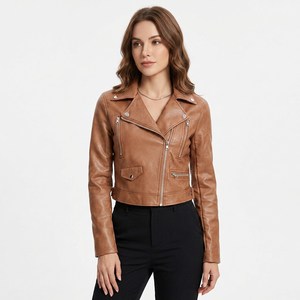 Chaqueta de Cuero para Mujer, Estilo Motero, con Cierre Frontal, Logotipo, Relleno de Poliéster, Resistente al Viento, Transpirable, Ropa de Invierno - Product Image 1