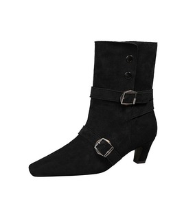 Bottes de mode rétro pour femmes - Bottes mi-mollet à bout pointu avec boucle de ceinture, élégantes et stylées - Product Image 2