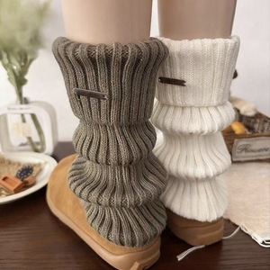 Zhuji Wool Leg Warmers Women Over The Knee Thick Warm Solid Color <b>Socks</b> Autumn Winter Knit Slouch <b>Socks</b> With Metal Label - Product Image 4