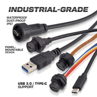 Conector USB 2.0 Tipo-C de 12V a Prueba de Agua, Transferencia de Datos de Alta Velocidad, Montaje en Panel Industrial, Sellado IP67, Cable Macho-Hembra