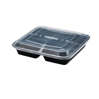 Boîte à bento jetable rectangulaire épaissie de style américain à trois compartiments en PP de qualité alimentaire personnalisable pour la restauration rapide à emporter