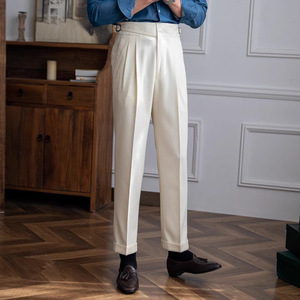 <span class=keywords><strong>Pantalon</strong></span> de Costume Homme Plissé Taille Haute Style Old Money Britannique Anti-Plis Coupe Naples pour Soirées Formelles et Affaires - Product Image 6