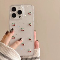 Étui de téléphone portable en TPU tridimensionnel Cherry Drop Glue pour femme compatible avec pour iPhone 17 16 15 14 13 Pro Max