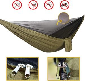 Conjunto de hamaca portátil para acampar, hamaca individual y doble, red a prueba de insectos, lona impermeable, hamaca de tela de paracaídas de alta resistencia - Product Image 2