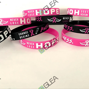 Pulseras de goma rosa y negra, pulseras de silicona para concientización sobre el cáncer de mama, actividades promocionales, pulseras de goma personalizadas - Product Image 2