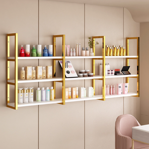 Floating <b>Wall</b> <b>Shelf</b>, Metal Frame Open Display <b>Shelf</b>, Multi-Tier <b>Wall</b> Mounted Storage Rack for Makeup, Nail Polish, Beauty Salon - Product Image 1
