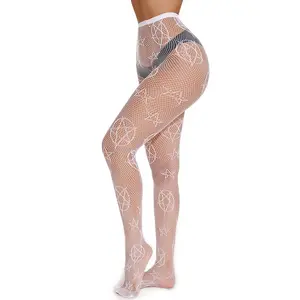 Hoge Elastische Jacquard Visnet Sokken Sexy Zijden Kousen 0Paque Vijfpuntige Ster Pentagram Mesh Sokken Party Panty