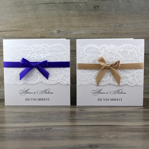 <span class=keywords><strong>Precio</strong></span> al por mayor hecho a mano encaje púrpura oro cinta arco plegable <span class=keywords><strong>boda</strong></span> tarjetas de invitación para <span class=keywords><strong>boda</strong></span> cumpleaños - Product Image 1