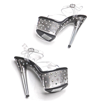 Sandales à talons hauts sexy pour femmes en PVC de 17 cm / 7 pouces, plateforme, bride à la cheville, sandales de pole dance